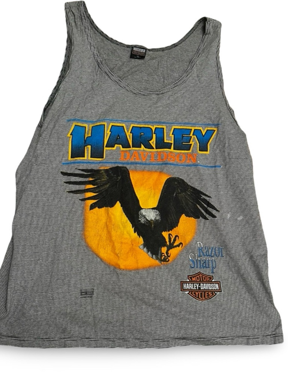 Harley-Davidson Gray and White Striped Tank Top | Size XL